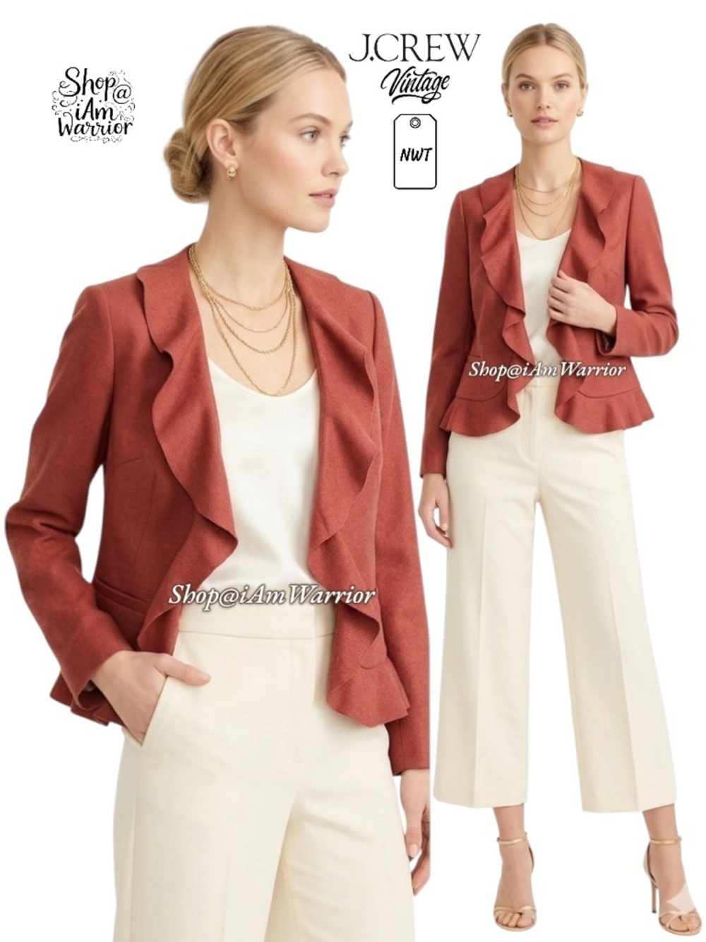 J.Crew NWT coral rose ruffle wool snap blazer shop@iamwarrior
